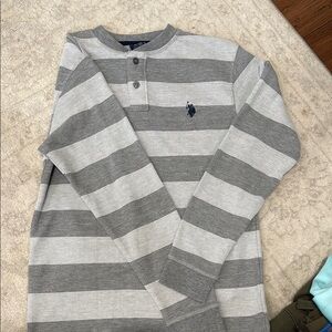 Gray Striped Long Sleeve Henley Shirt